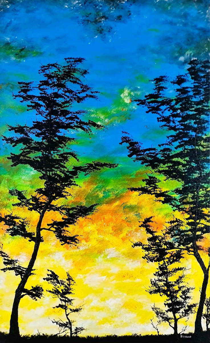 Original Acrylic Painting - Yellow Sunset by Daniel Urbaník