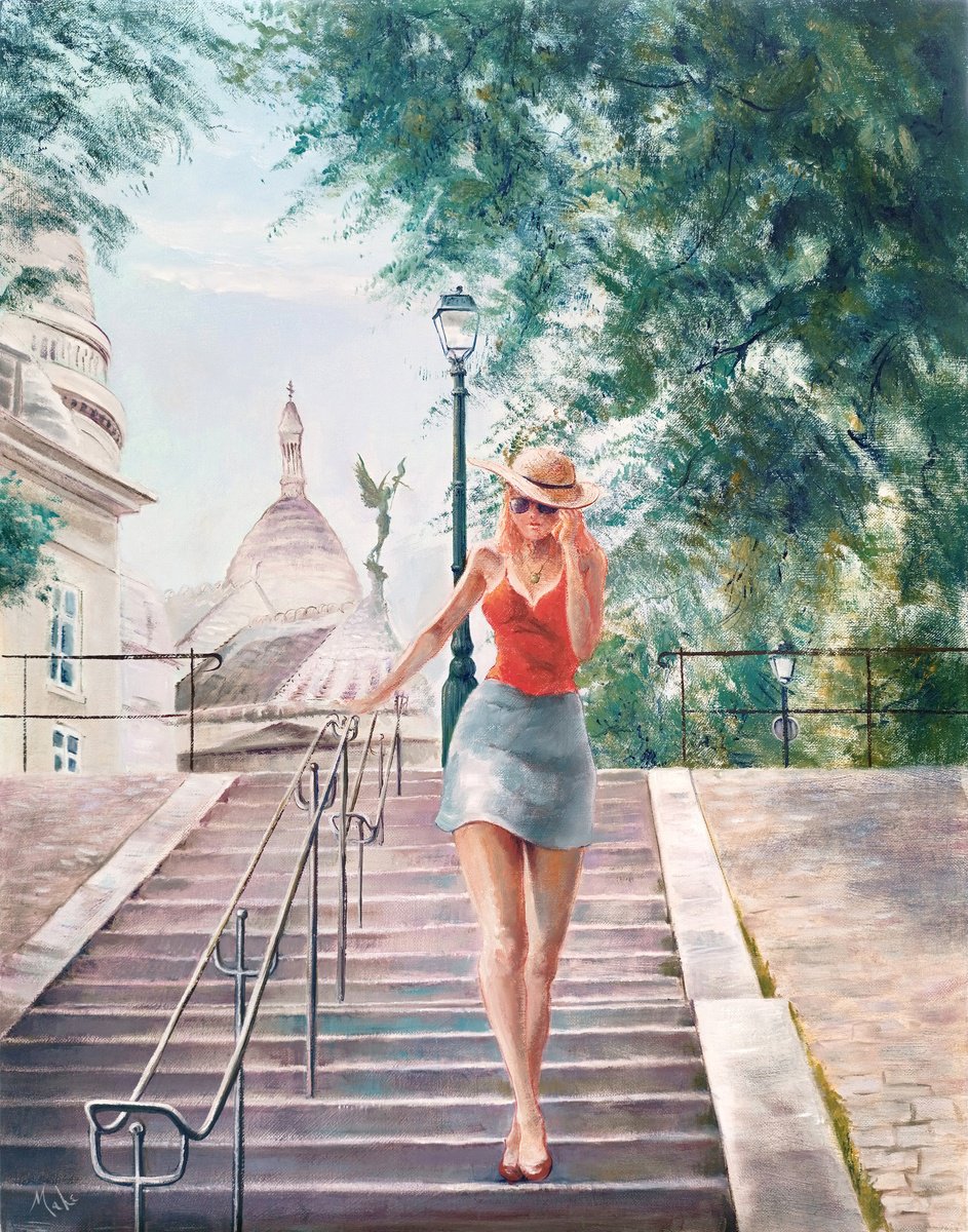 Impressionistic Portrait Oil Painting By Isabel Mahe, 20 X 26, The Archangel Of Montmartre, Original Artwork