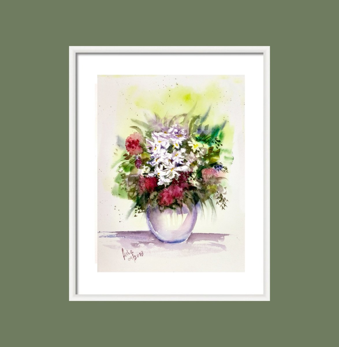 Impressionistic Botanical Watercolour By Asha Shenoy, 10 X 14, Vase Of Wild Summer Flowers, Original Artwork
