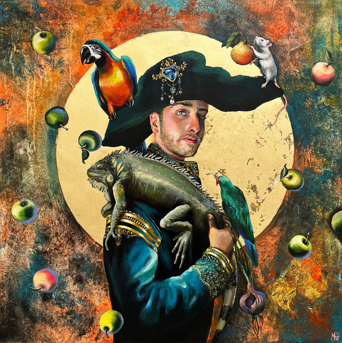 Expressive Portrait Acrylic Painting By Maria Kireev, 39 X 39", Guy, Original Artwork