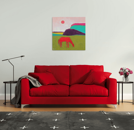 "Landscape with a red horse."