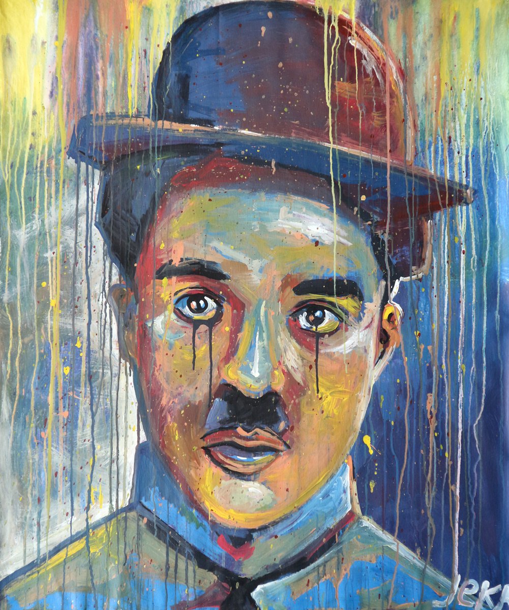 Charlie Chaplin Acrylic painting on canvas 120x100 by Eugene Gorbachenko