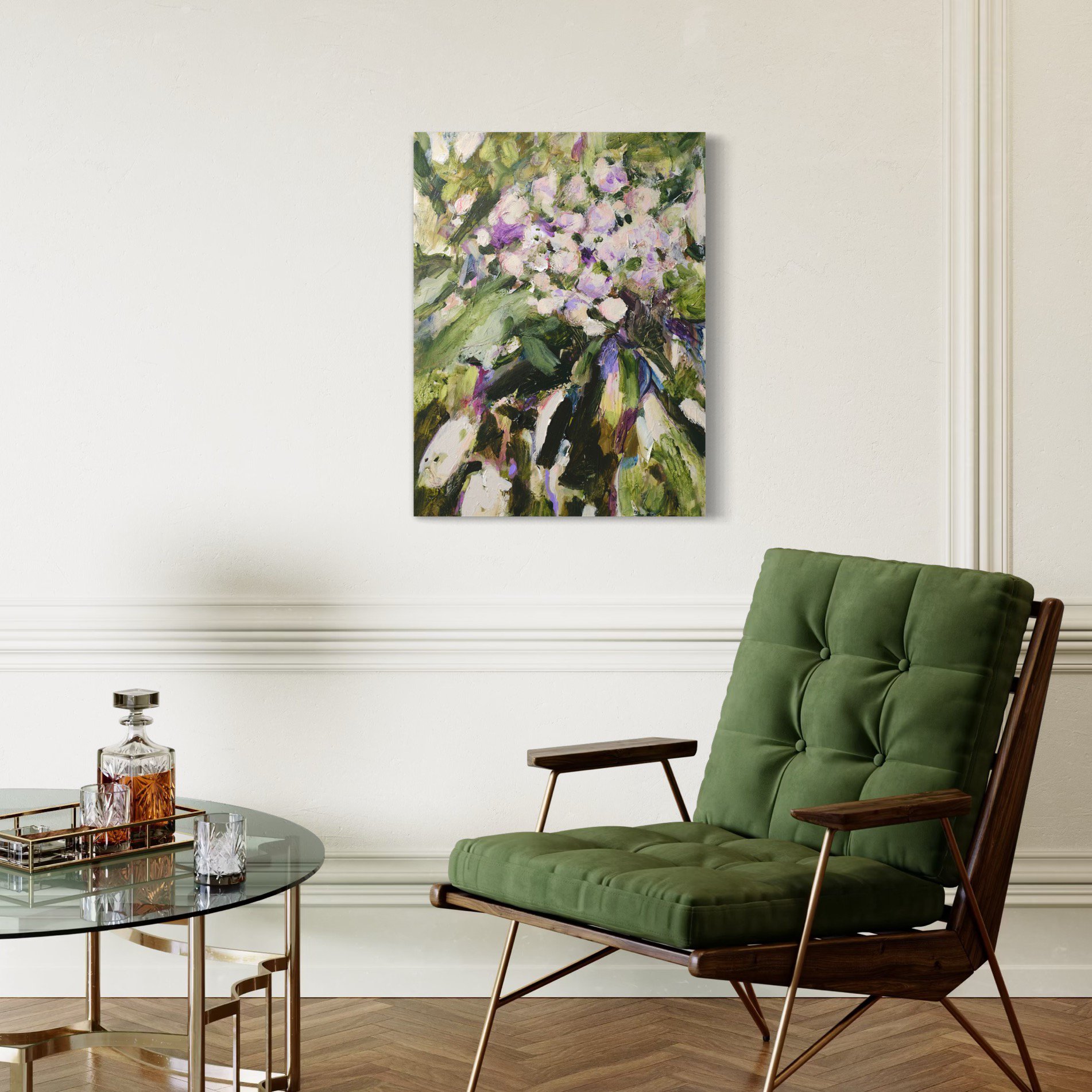 Expressive Botanical Acrylic Painting By Egle Ra, 18 X 24, In Her Garden, Original Artwork