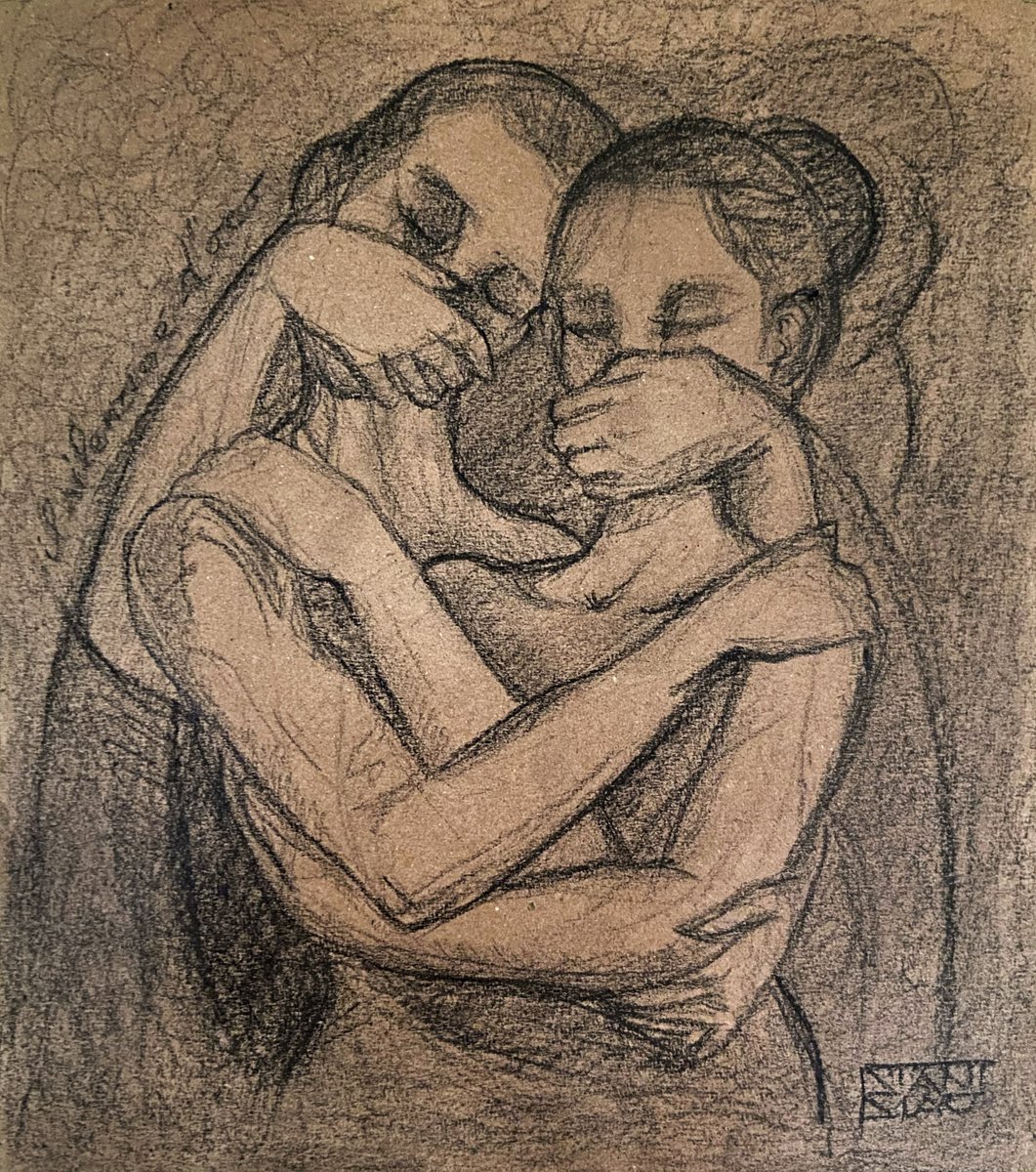 Expressive Portrait Pencil Drawing By Vincenzo Stanislao, 8 X 9", Silence Is Golden, Original Artwork