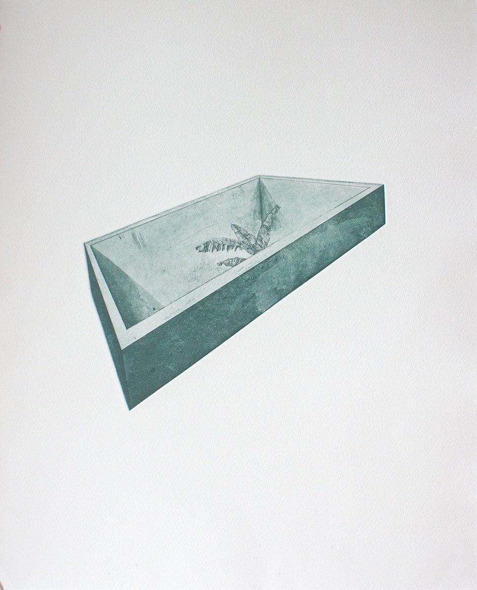 Cityscapes Etchings & Engravings By Rung Tsu Chang, 16 X 20", Patio Et Bananier, Original Artwork