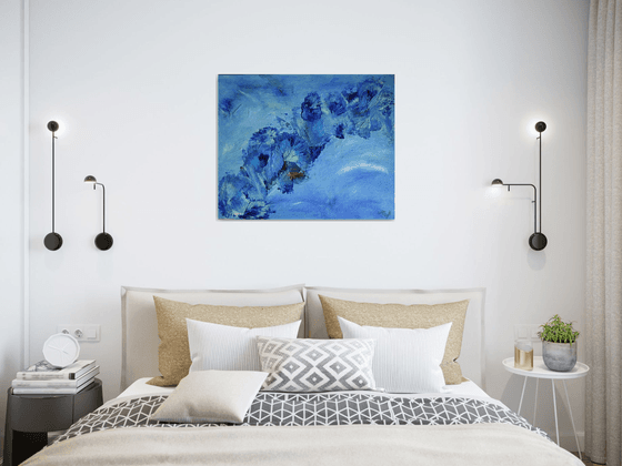 Life and Happiness ABSTRACT PAINTING READY TO HANG LYRIC EXPRESSIONISTIC BLUE COLORS CONTEMPORARY