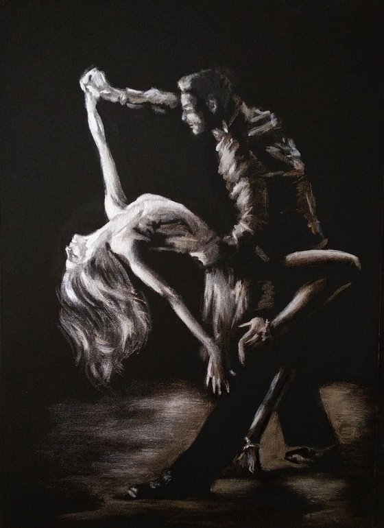 Dancing Couple Black and Silver Monochrome art