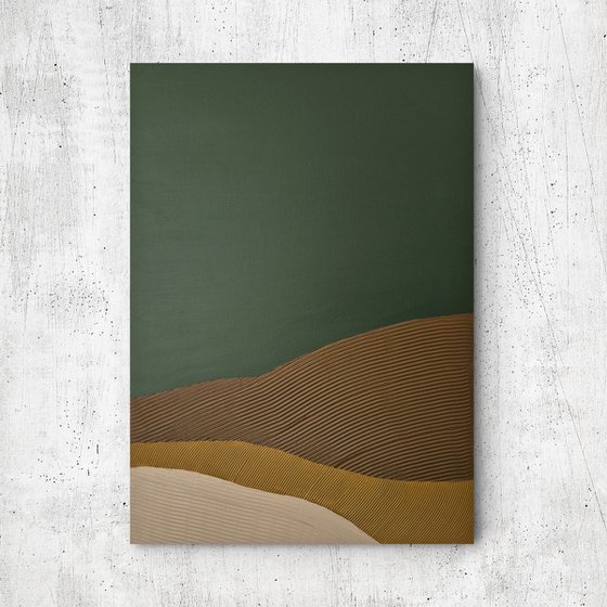 "Green Hills" Abstract green brown textured
