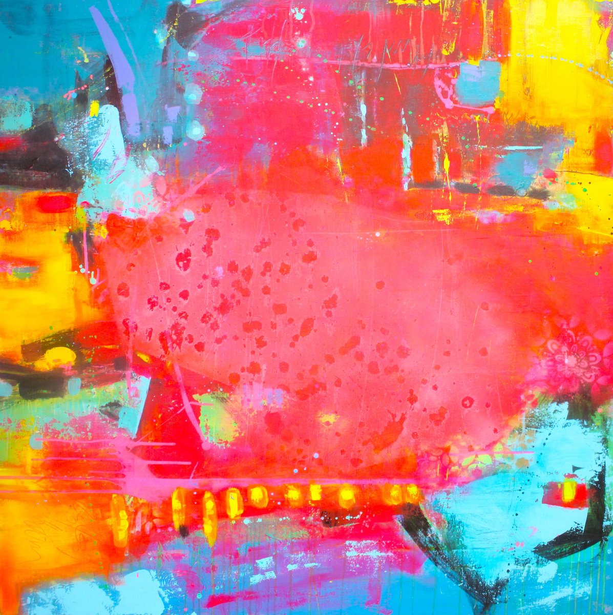 Abstract Acrylic Painting By Laura Spring, 48 X 48", Amor, Original Artwork