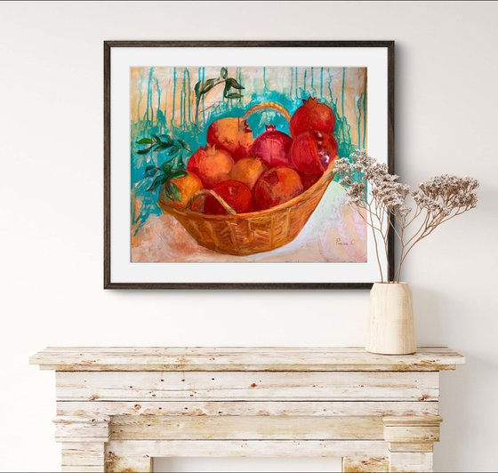 Pomegranate in basket