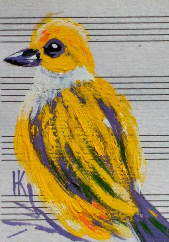 Tanager Painting ACEO Bird Original Art Silver-Throated Tanager Gouache Small Original Artwork 2.5 by 3.5" by Halyna Kirichenko