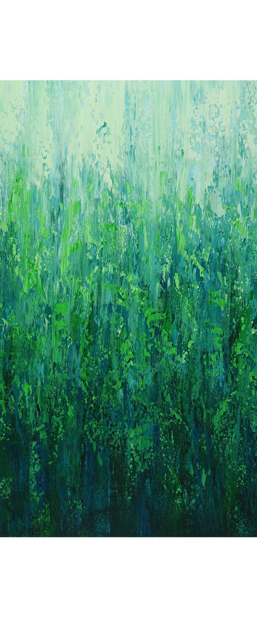 Cascading Greens - Modern Abstract Green Field by Suzanne Vaughan