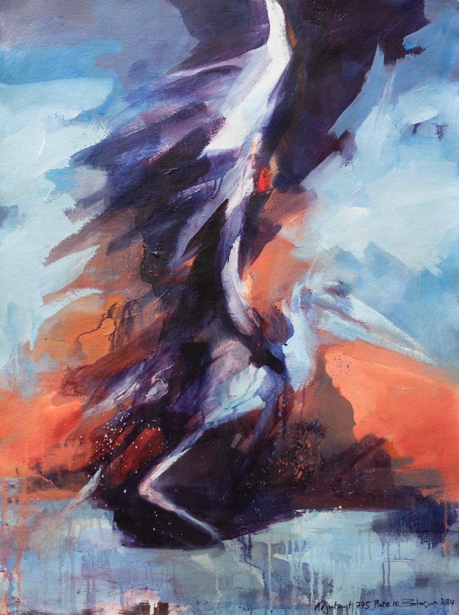 Expressive Animal Oil Painting By Zil Hoque, 22 X 30", Adjutant 775 Plate 10, Original Artwork