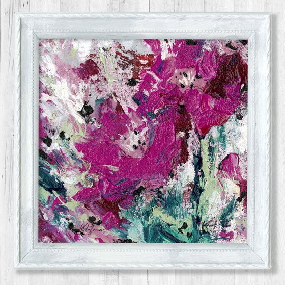 Pink Love - Framed Textured Floral Painting by Kathy Morton Stanion