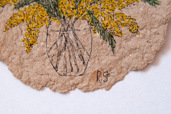 Mimoza flowers drawing on the author's craft paper