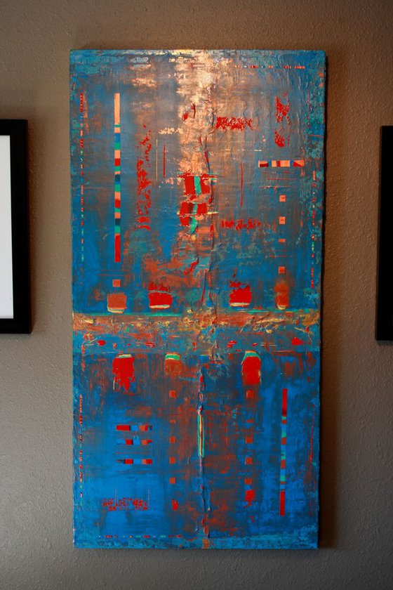 Primitive Blue, Red, Copper Abstract Concept