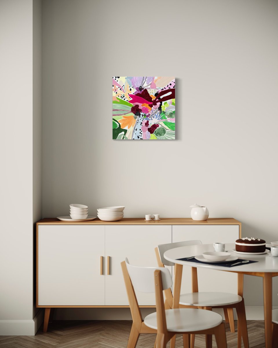 Expressive Abstract Oil Painting By Maria Esmar, 20 X 20", Symphony Of Shapes, Original Artwork