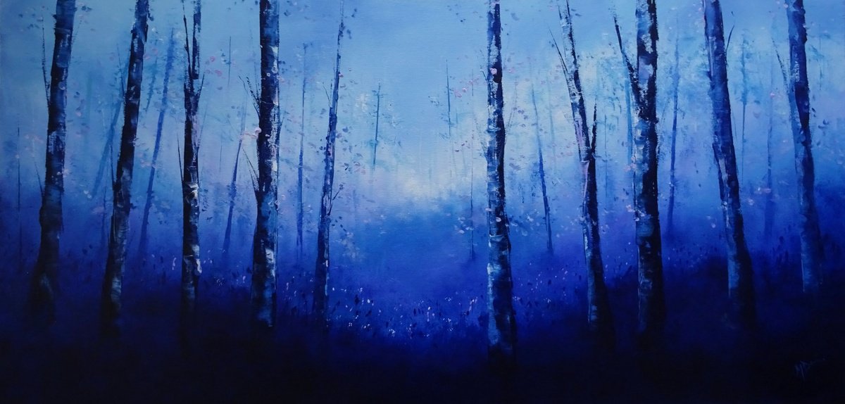 Impressionistic Landscape Oil Painting By Mel Davies Original Art, 39 X 20", Trees Of Hope, Original Artwork