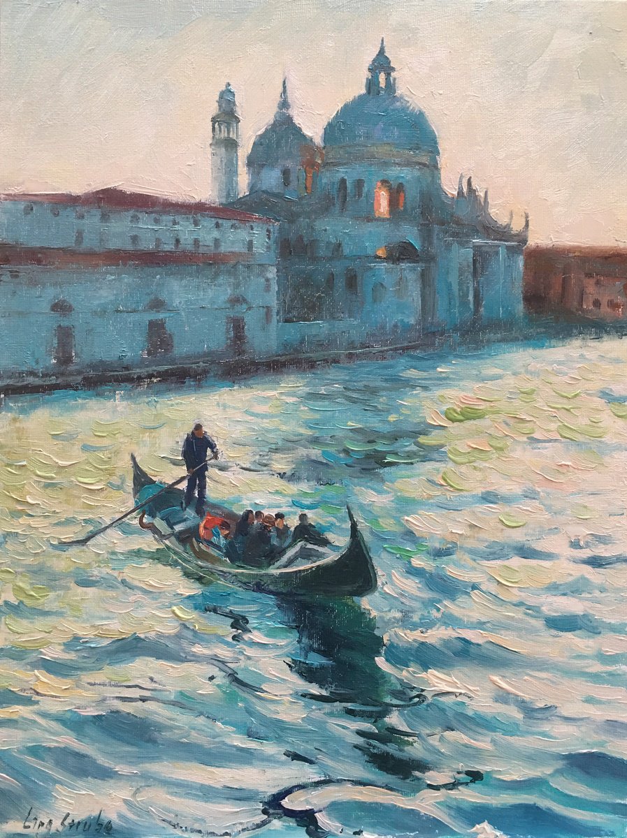 Impressionistic Landscape Oil Painting By Ling Strube, 12 X 16", Stroll In Venice - #5, Original Artwork