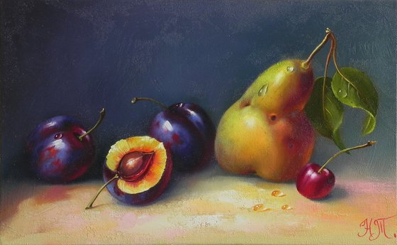 "Still Life with Fresh Fruits" Oil on canvas Original art Kitchen decor