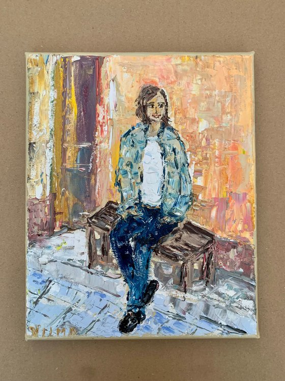 Portrait of a seated brunette