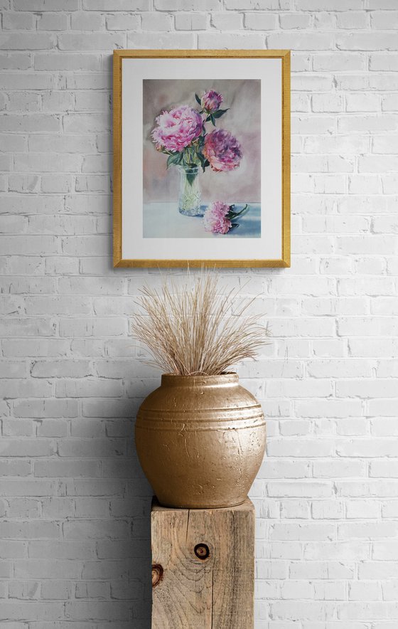 Blush of pink art peonies