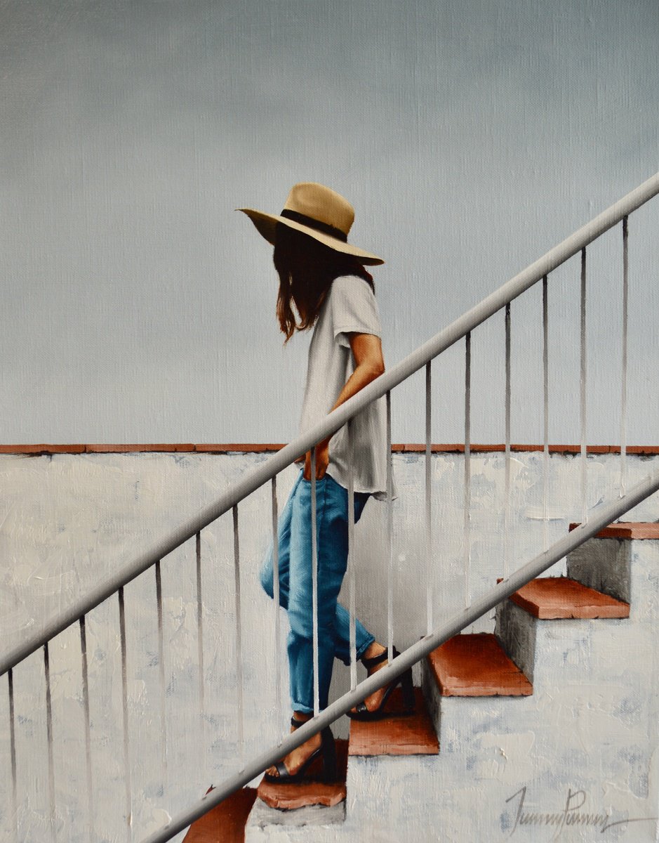 Impressionistic Portrait Oil Painting By Johnny Popkess, 16 X 20, Autumn Breeze, Original Artwork