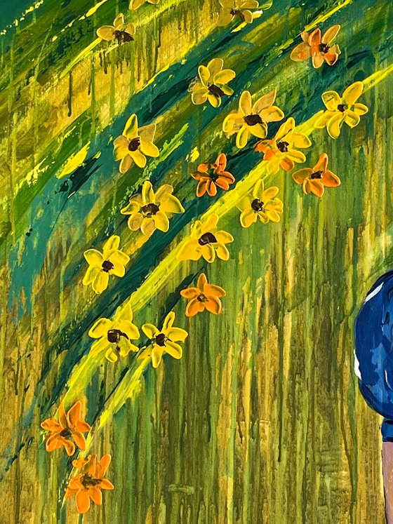Woman with Sunflowers Painting