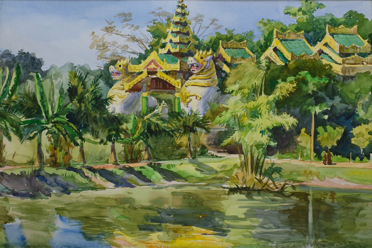 HD26420060 Burma. Yangon. Tamadaw (army) temple Painting by Hanna Davydchenko