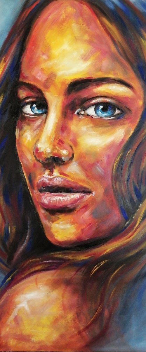 Blue eyes - original oil on canvas portrait painting by Mateja Marinko