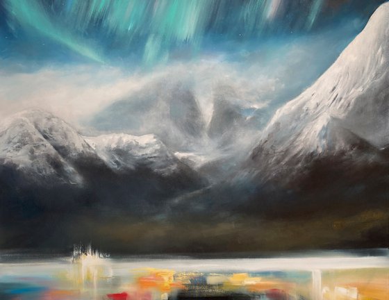 "Northern Lights.Aurora"100x100cm large original painting