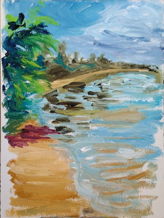 Summer day at the beach. Pleinair painting