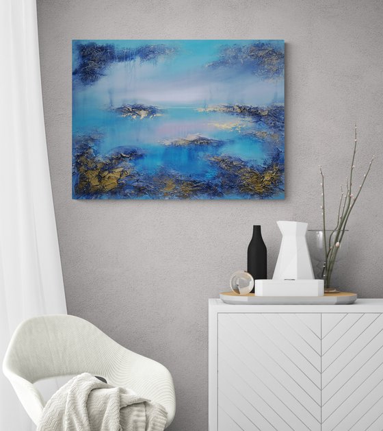 A large original modern abstract structured mixed media painting "Calmness" from "Tenderness" Series
