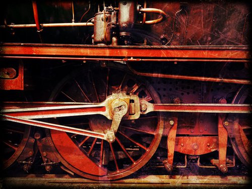 Old steam trains in the depot - print on canvas 60x80x4cm - 08385m2 by Kuebler