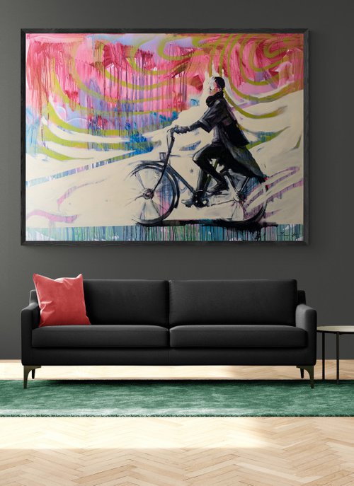 XXXL Big painting - "Summer wind" - Bike - Cyclist - Amsterdam - Huge painting by Yaroslav Yasenev