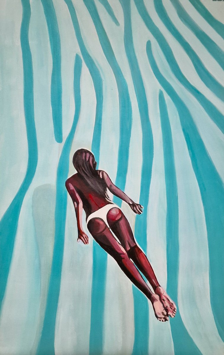 Expressive Portrait Acrylic Painting By Alexandra Djokic, 27 X 43, Swimmer, Original Artwork