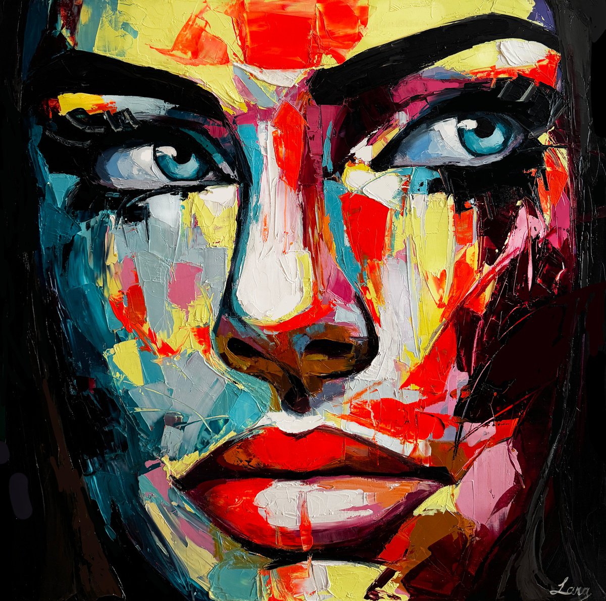 Expressive Portrait Oil Painting By Lana Frey, 39 X 39", Canny, Original Artwork
