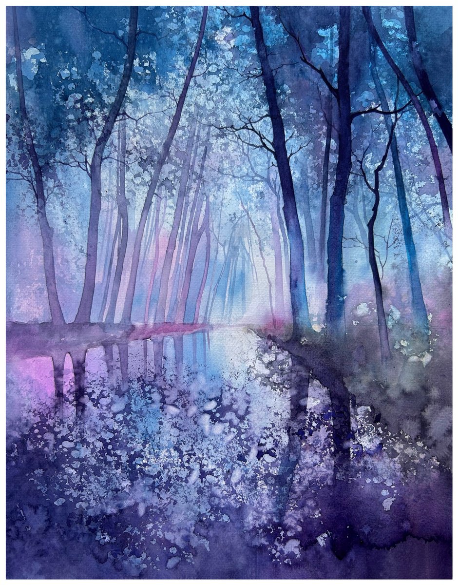 Impressionistic Landscape Watercolour By Nazar Grunyka, 12 X 15", Morning, Original Artwork