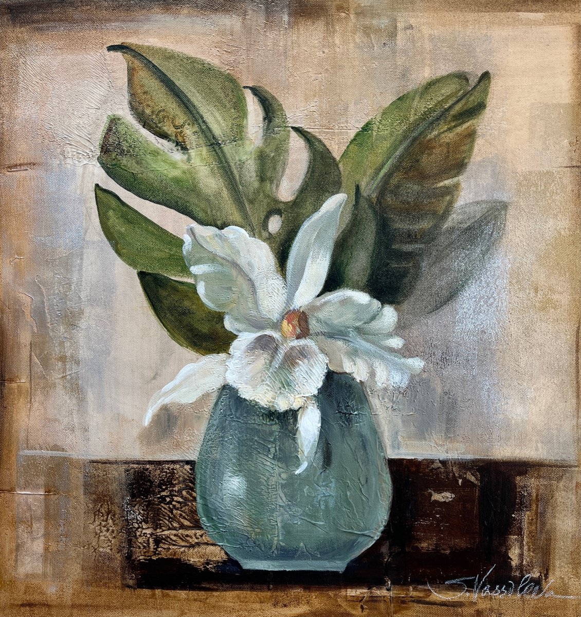  Orchid And Tropical Leaves By Silvia Vassileva, 18 X 18, Artwork For Sale On Artfinder