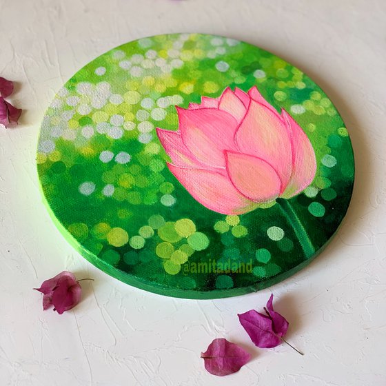 Bokeh mode Lotus! Ready to hang! Pink flower art