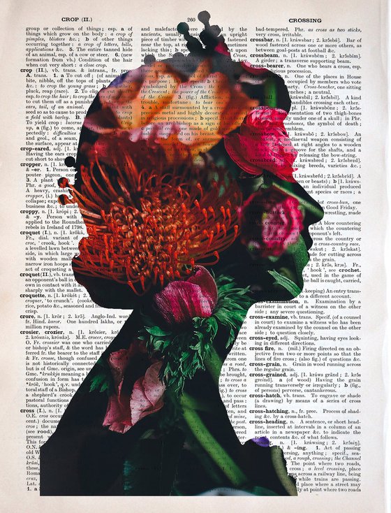 Queen Elizabeth II - Flowers 4 - Collage Art on Large Real English Dictionary Vintage Book Page