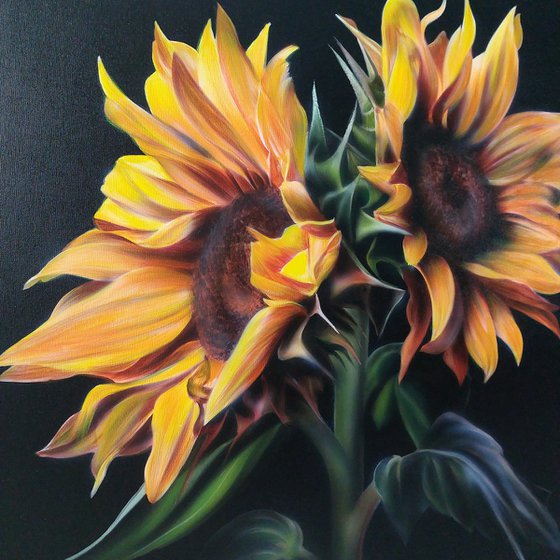 Realism sunflowers acrylic, Realism painting flowers,  flower art,  painting hyperrealism