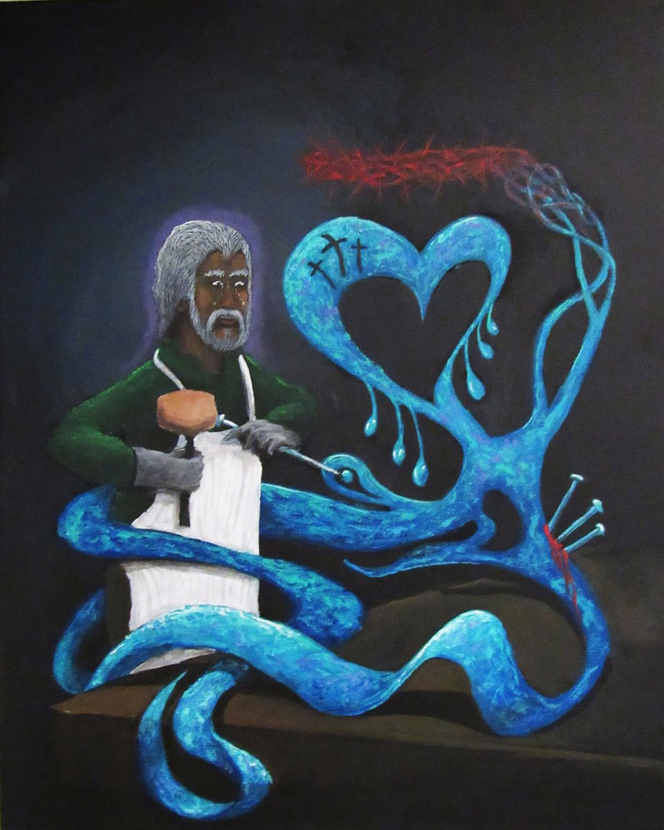 Impressionistic Abstract Acrylic Painting By William F. Adams, 16 X 20", The Anointed Stone Cutter!, Original Artwork