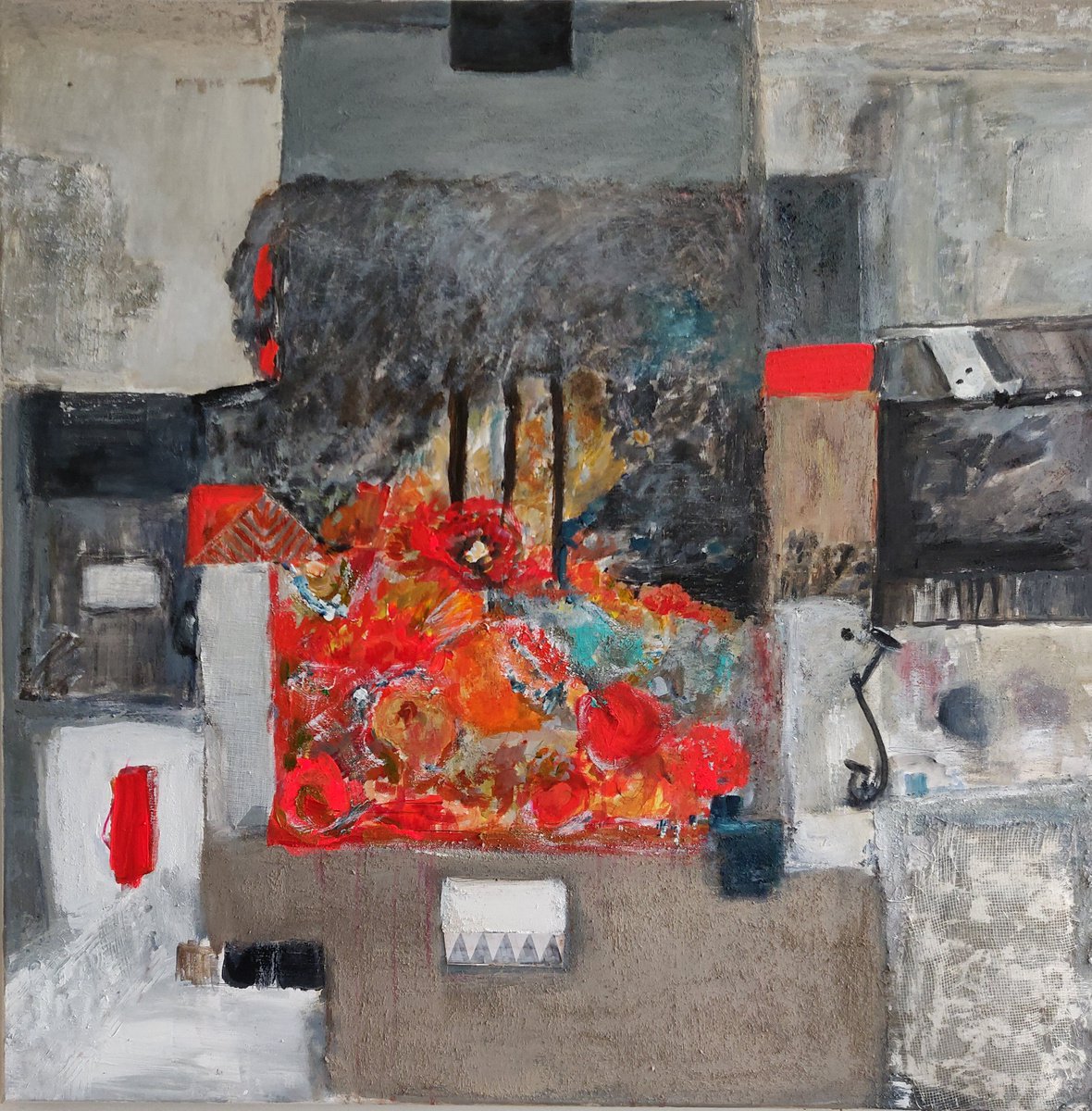 Abstract Acrylic Painting By Sylvie Dodin, 39 X 39", Modern Art, Original Artwork