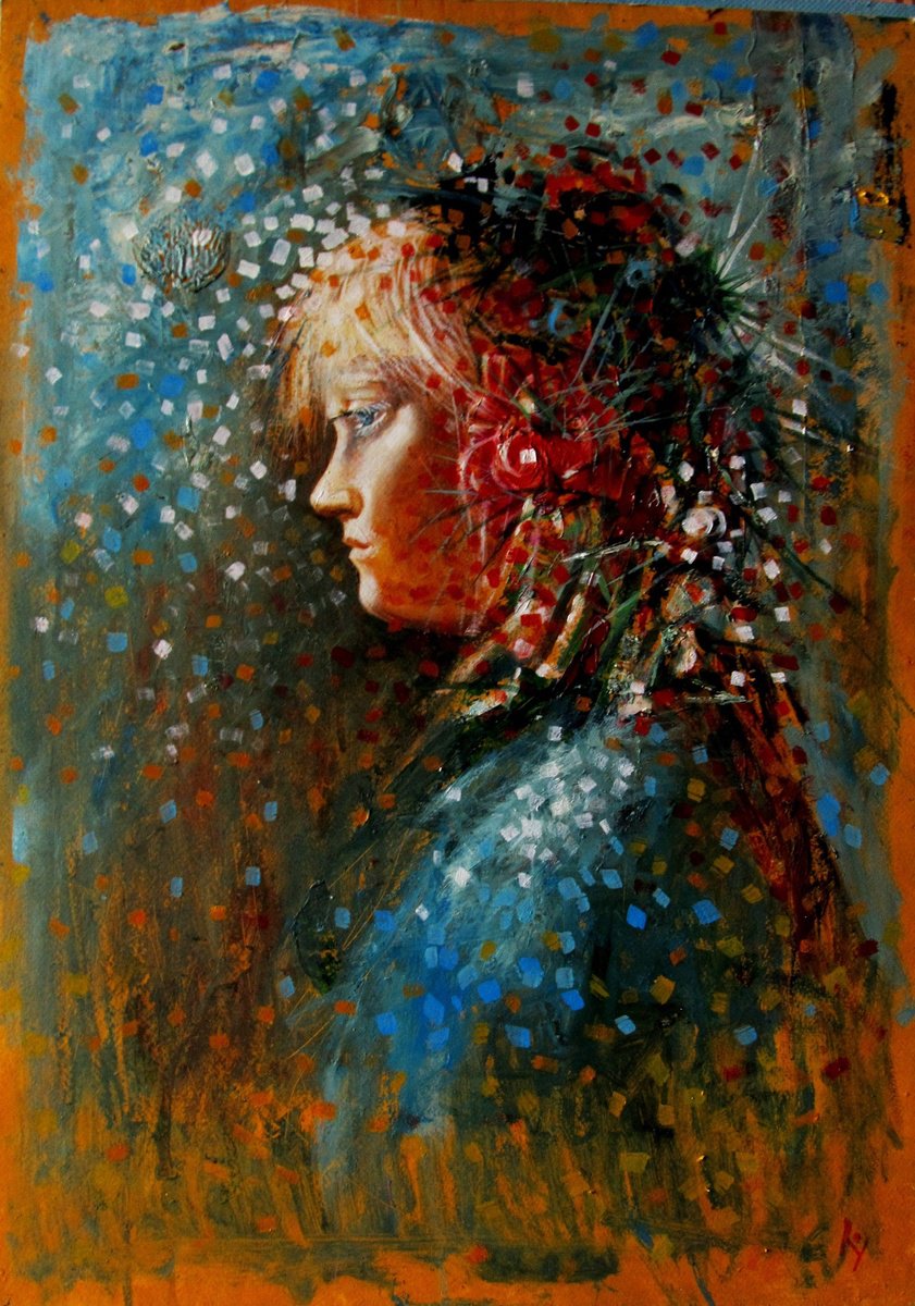 Surrealistic Portrait Oil Painting By Serhiy Roy, 17 X 23", Flora, Original Artwork