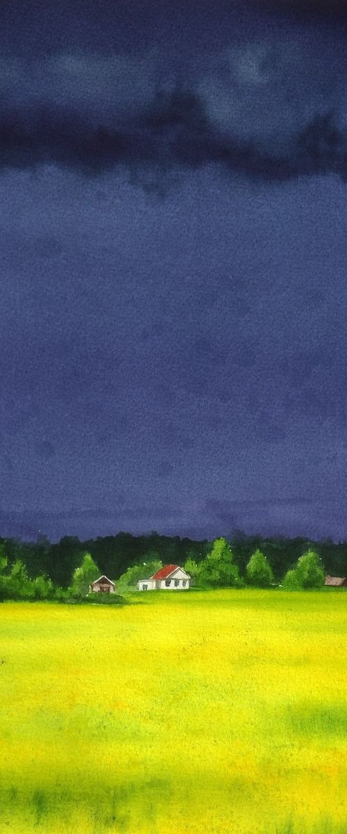 Before the Storm - Yellow rape by Olga Beliaeva Watercolour