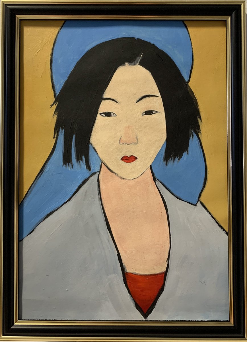Expressive Portrait Acrylic Painting By Vita Schagen, 9 X 13", Japanese Beauty. Geisha. #2, Original Artwork