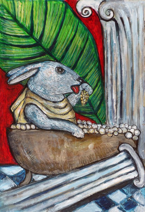 Bunny in the bathroom 2 by Elizabeth Vlasova