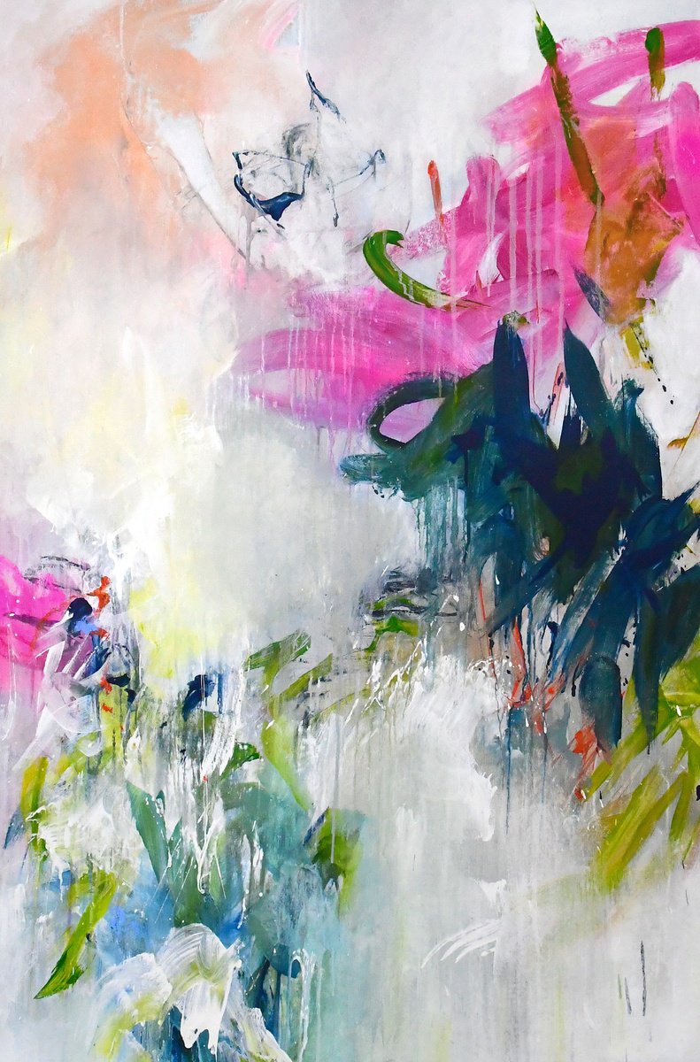 Abstract Acrylic Painting By Kirsten Handelmann, 33 X 48", Morning Sun, Original Artwork