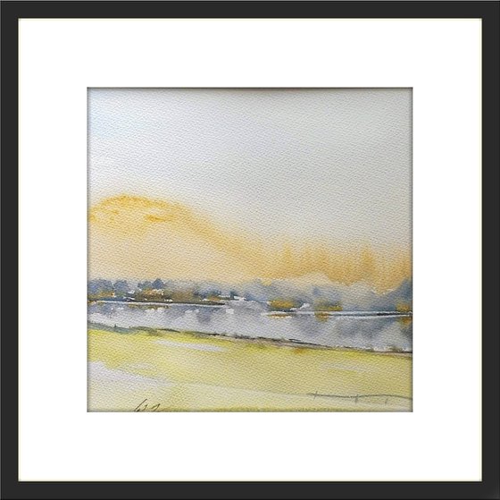 SUNRISE RIVER SEVERN, Shropshire. Impressionistic Original Landscape Watercolour Painting. With mount / mat.